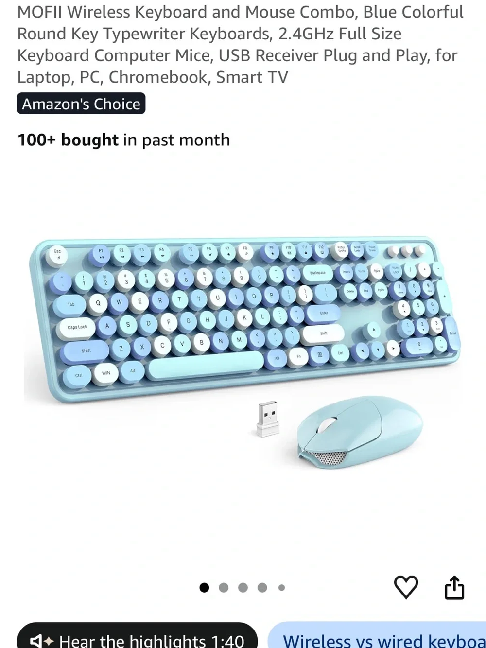Blue Wireless Keyboard and Mouse
